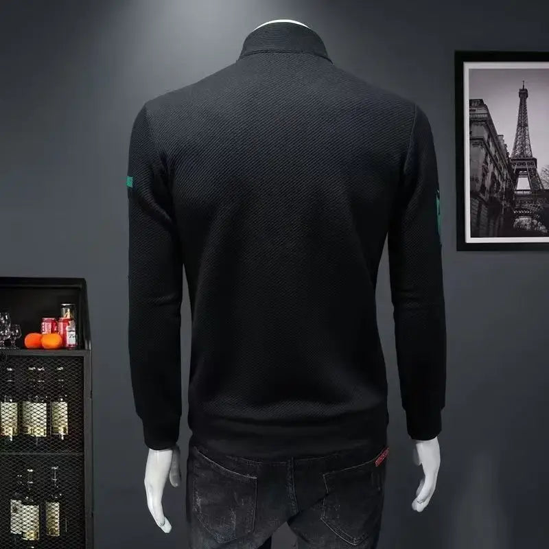 Spring Autumn Men's hoodie sweatshirt casual sports Pullover Waffle Zipper Polo Shirt Stand Collar coat sweatshirt