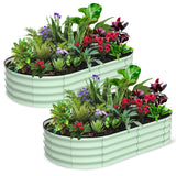 2-Pack Oval Galvanized Steel Raised Garden Bed Open Base Safety Edge Metal Planter Box Raised Beds for Vegetables Flowers Herbs
