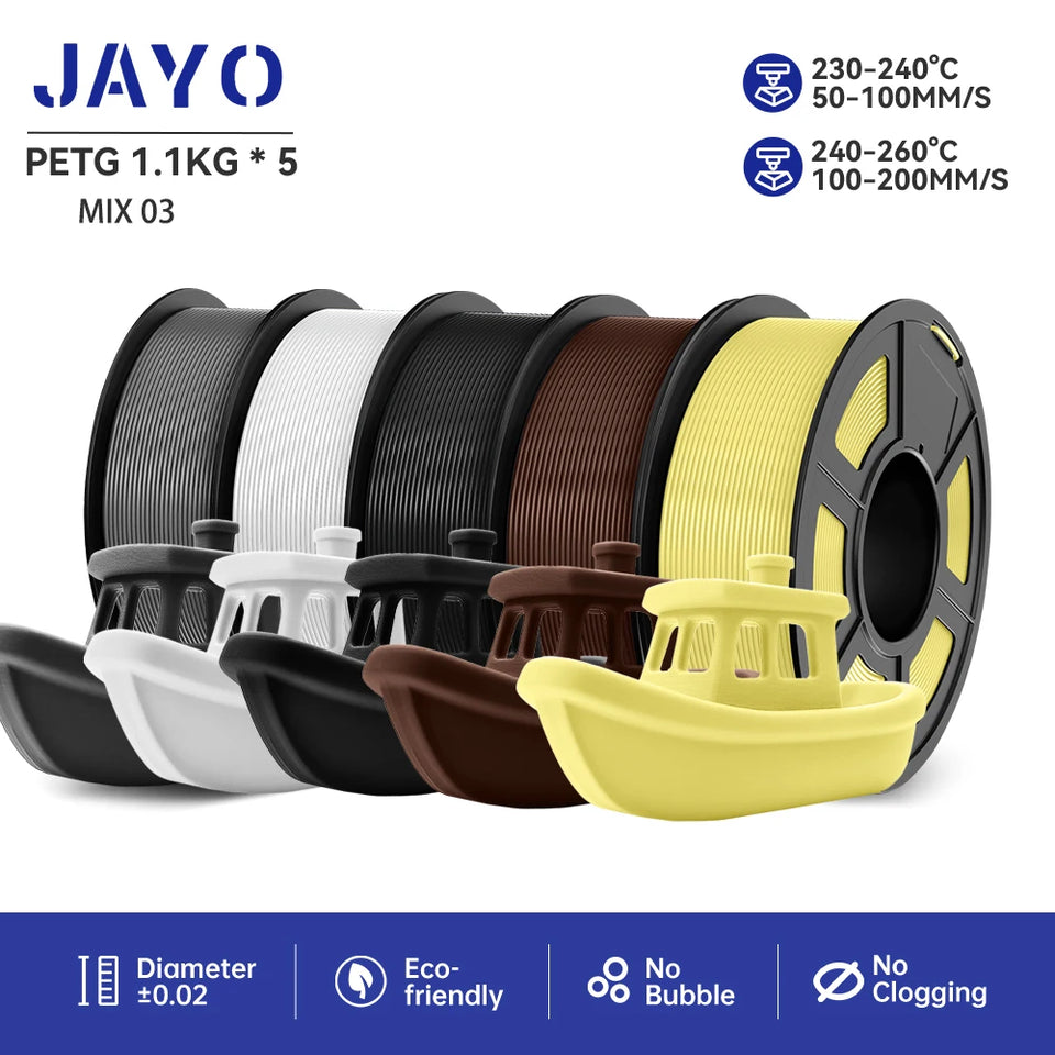 JAYO filaments petg 5Rolls Mixed colors 3D Printer Filament 1.75mm 100% No Bubble FDM 3D Printer Materials DIY Gift 1.1KG/1rolls