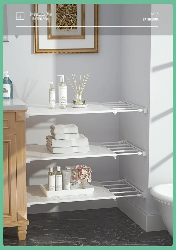 Adjustable Closet Organizer Shelf Set for Clothes ,Expandable Cabinet Divider for Dorm, Shoe Rack, Wardrobe Kitchen Storage Rack
