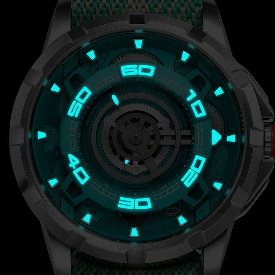 BERNY Automatic Men's Skeleton Watch 5ATM Luminous Sapphire Exhibition 3D Dial 316L Steel MIYOTA 82S0 Mechanical Watches for Men