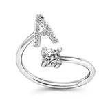 LATS Zircon Initial A-Z Letter Rings for Women Girl Adjustable Opening Ring Name Alphabet Female Wedding Fashion Jewelry Gift