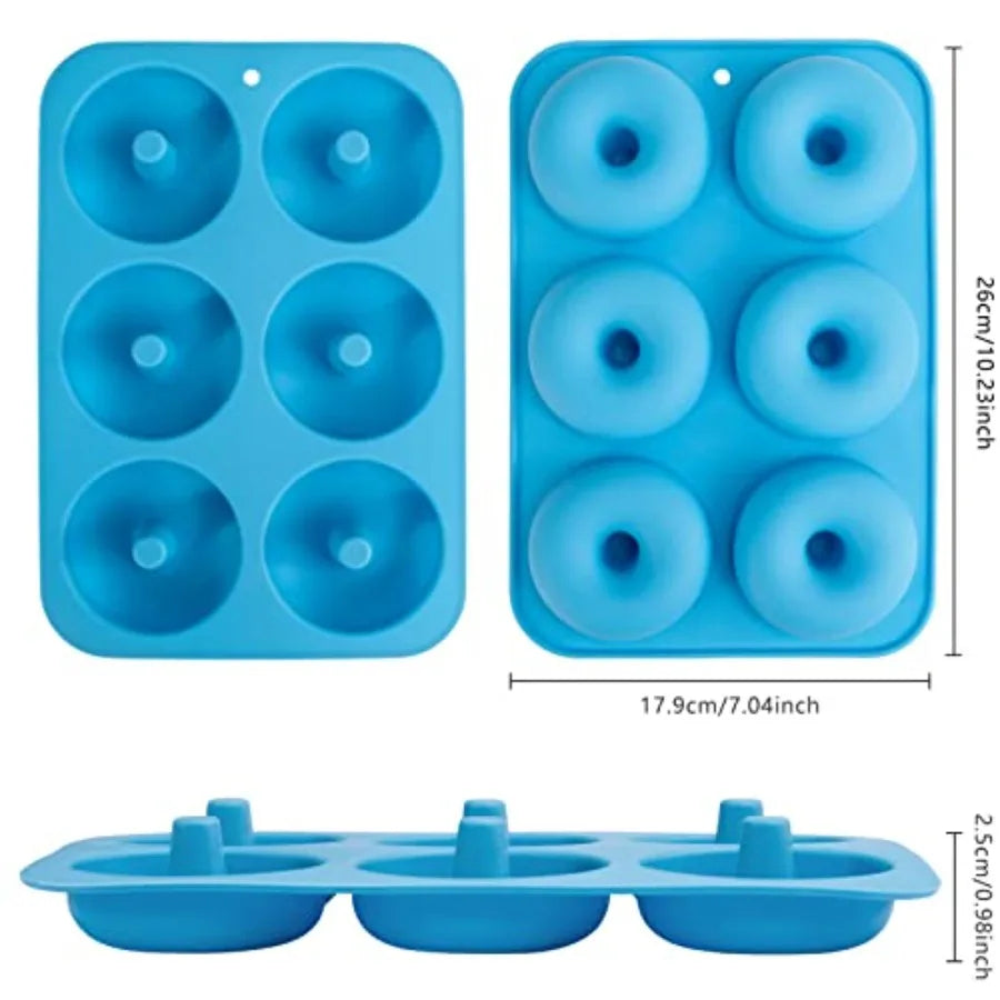 Blue Food Grade LFGB Silicone Donut Mold Set of 2 for 6 Doughnuts Non-Stick Baking Pan Dishwasher Safe Heat and Microwave Resis