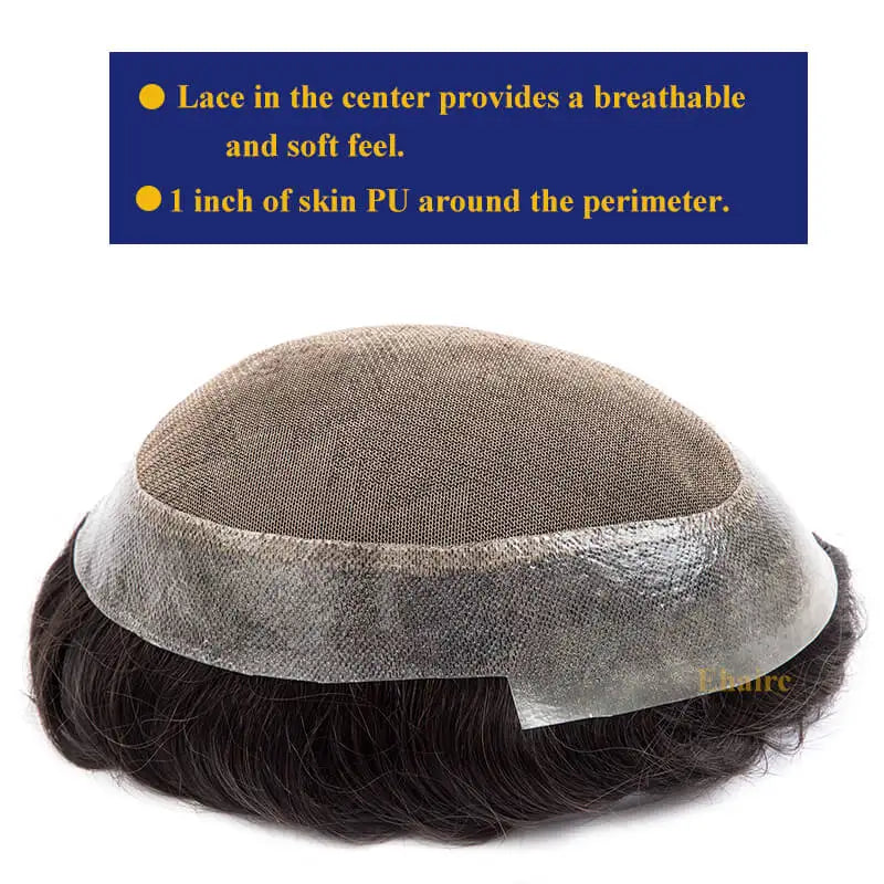 New Australia--Male Hair Prosthesis Toupee Men Lace and PU Breathable Men's Wig For Men Natural Hairline 6" Men's Hair System