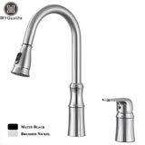 Matte Black Kitchen Sink Faucet with Pull Down Sprayer 1 Handle 2 Hole Mixer Tap Hot and Cold Taps