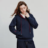 TOYOUTH Women Hoodies Sweatshirt 2025 Autumn New Contrasting Color Embroidery Splicing Hooded Pullover Tops
