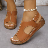 Summer Sandals for Women  Wedge Heel Platform Shoes Synthetic Leather Peep Toe Hook Loop Casual Beach Walking Ladies Footwear
