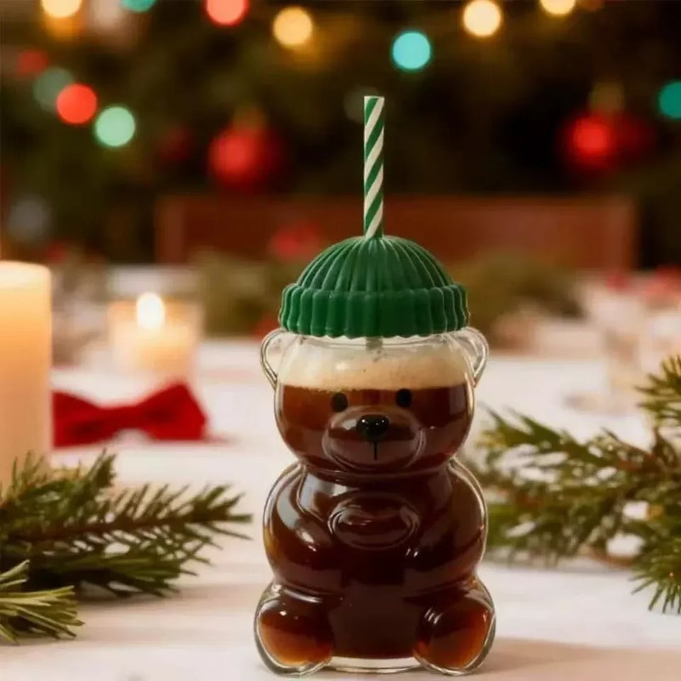 2026 New 500ML Cute Bear Cup Durable and Convenient Coffee,  and Cocktail Beverage Utensils, Cute Bear Straw Glass ，plastic Cup