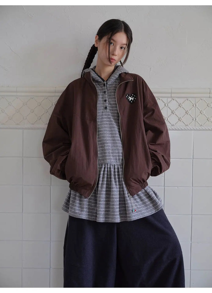 Onalippa Girl Style Hooded Sweatshirt Spring Autumn New College Women Clothing Gray White Striped Long Sleeved T-shirt Base
