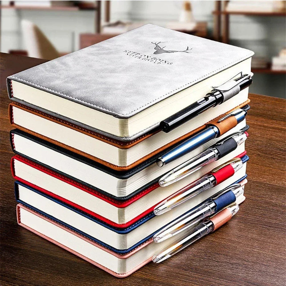 A5 Notebook Student Planning Efficiency Book Business Office Work Conference Notepad 360 Pages 100GSM Font Leather Cover