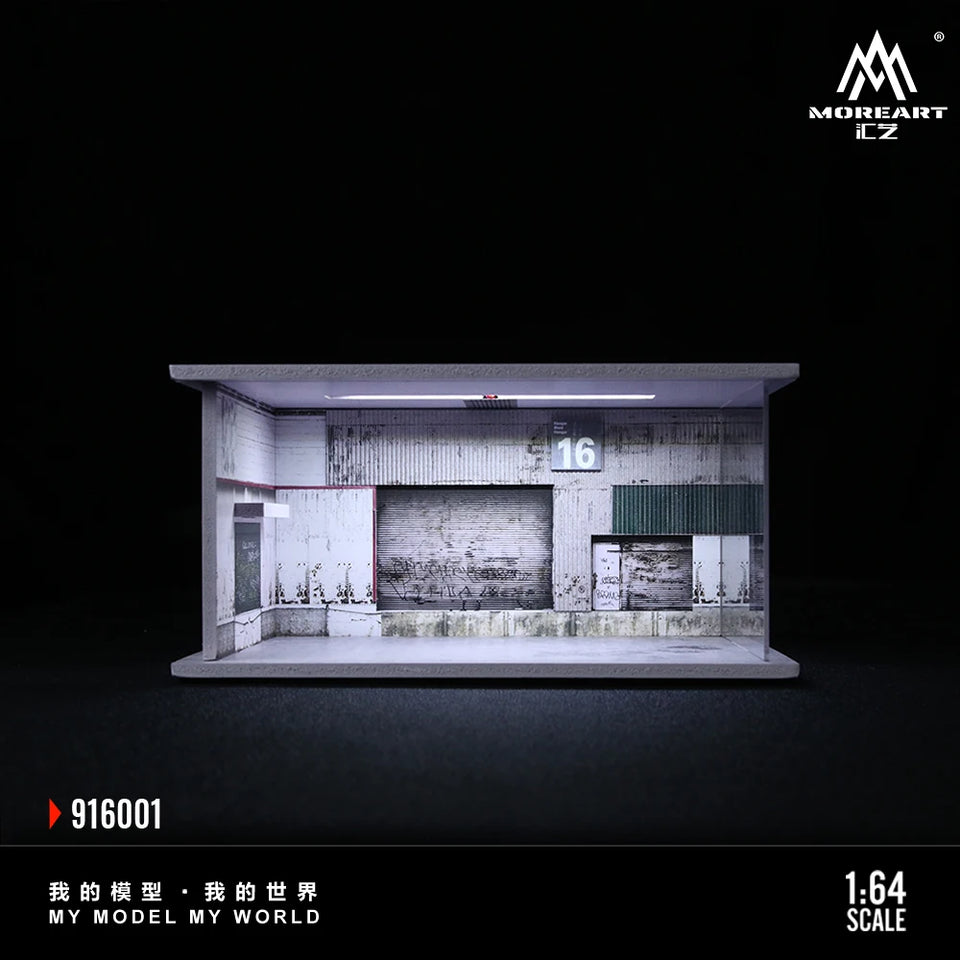 Diorama 1/64 Car Parking Lot with LED Lighting Japanese Commercial Building Model Scene Garage Display Model US