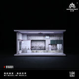 Diorama 1/64 Car Parking Lot with LED Lighting Japanese Commercial Building Model Scene Garage Display Model US