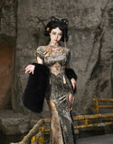 Blood Supply Original New Chinese Cheongsam Slim Dress Tie Tassel Jacquard Tunic Waist Sheath Long Trumpet Dresses Festival