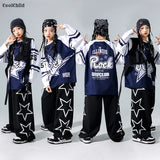 Girls Hip Hop Star Sweatshirt Vest Joggers Pants Boys Cool Streetwear Clothes Set Kids Children Jazz Street Dance K-pop Costumes