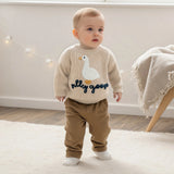 0-3T Toddler Baby Boy Girl Knit Sweater Silly Goose Embroidery Long Sleeve Knitted Sweatshirt Warm Fall Winter Clothes