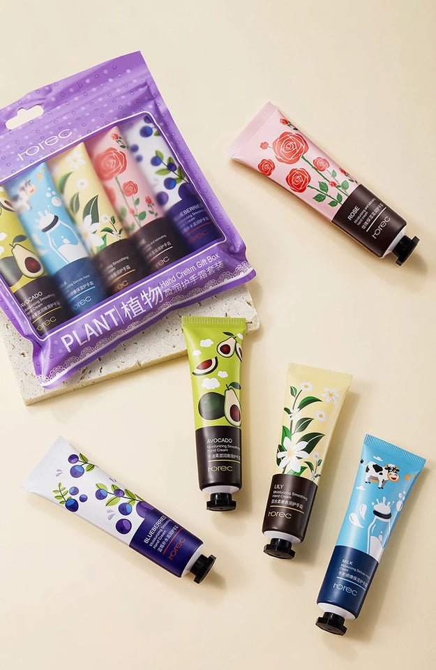 5pcs Plant Fruit Fragrance Hand Cream Sets Moisturizing Handcream Set Hand Care Nourishing Anti Chap Skin Care for Foot