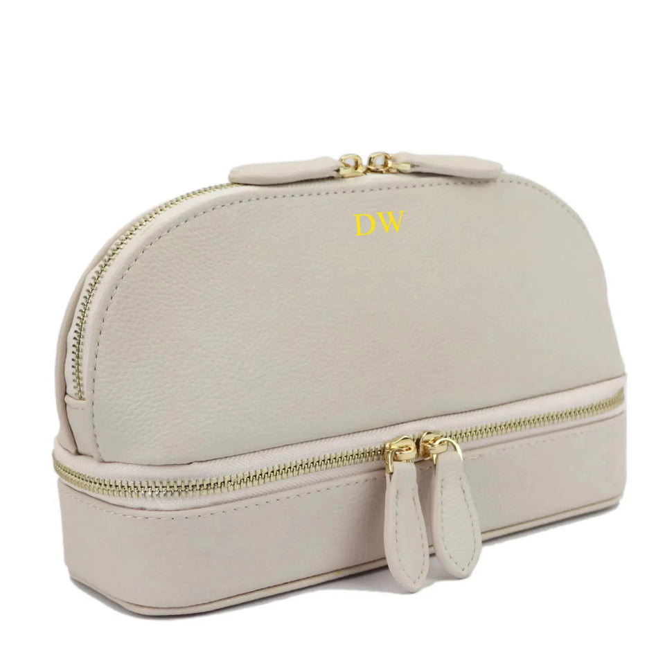 Personalized Cosmetic Bag Pu Leather Women Travel Makeup Bag with Jewelry Organizer Case 2 in 1 Ladies Travel Clutch Pouch