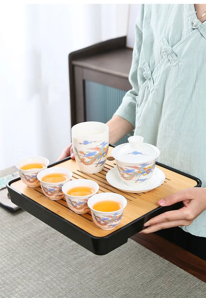 Bamboo Tea Tray Household Tea Set Accessories Small Tea Board Water Storage and Drainage Wet and Dry-use Tray Teaware Decorative