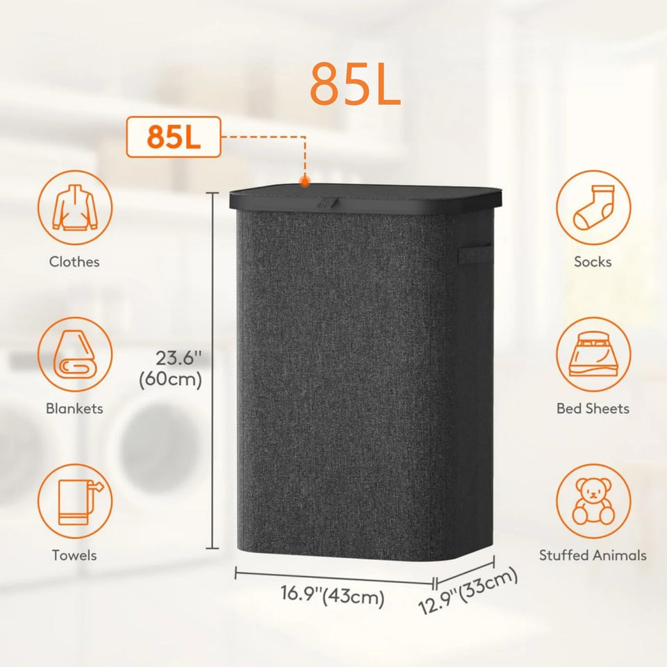 85L Laundry Hamper with Handles Inner Bag Plastic Frame Good Support Large Capacity Dirty Clothes Basket