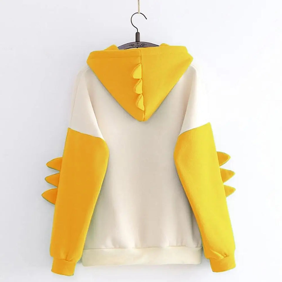 Winter Cute Dinosaur Cartoon Hoodie Women Fashion Sweatshirt Casual Print Long Sleeve Korean Style Splice Tops Kawaii Clothes