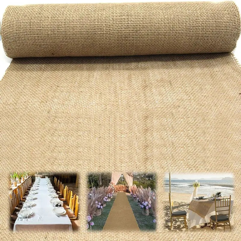 Natural Burlap Table Runner Farmhouse Jute Fabric Kitchen Coffee Tablecloths for Wedding Aisle Carpet Garden Outdoor Decorations