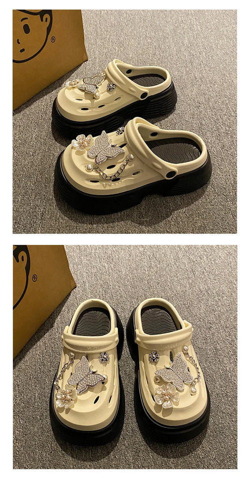 Fashion Beach Garden Shoes DIY Women's Hole Shoes 8cm Sandal Slippers Cartoon Accessories Hole Slippers Shoes for Students Girls