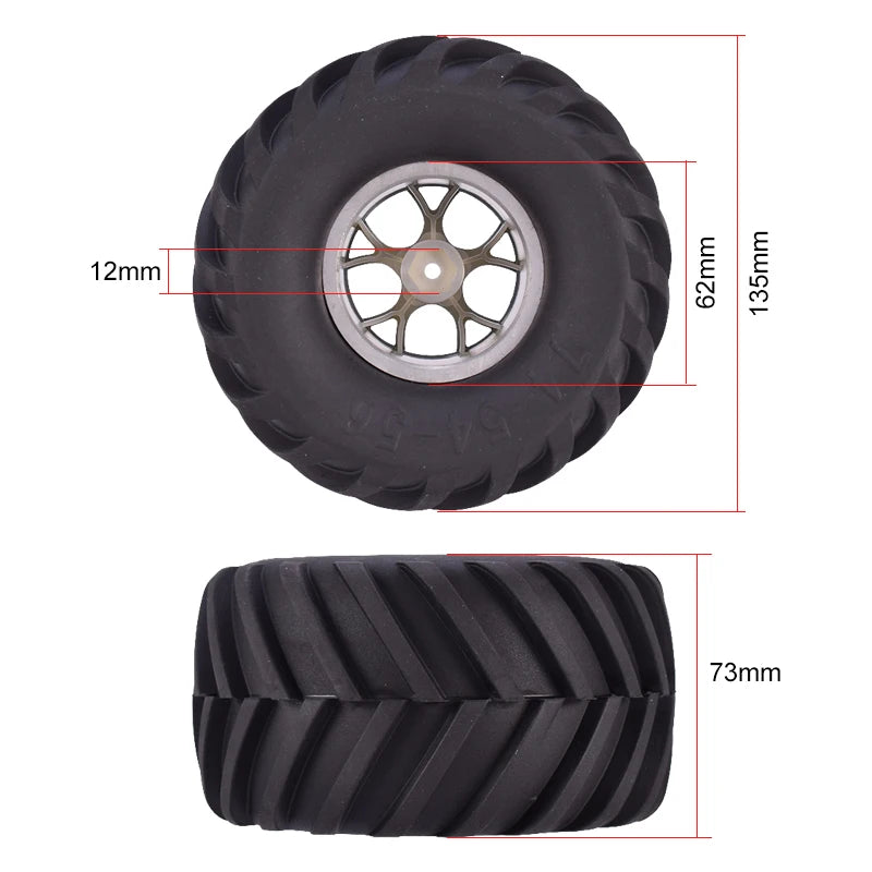 AUSTAR 4PCS AX-3003 135mm Tyre Rubber Tire Wheel Plastic Rim Hub for 1/10 RC HSP HPI Monster Truck Model Spare Parts