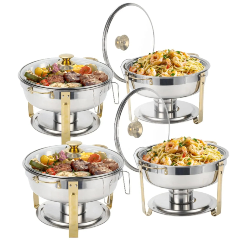 2/4 Pack Chafing Dish Buffet Stainless Steel Chafer Pan Round Catering Warmer w/Glass Lid for Party Banquet