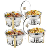 2/4 Pack Chafing Dish Buffet Stainless Steel Chafer Pan Round Catering Warmer w/Glass Lid for Party Banquet