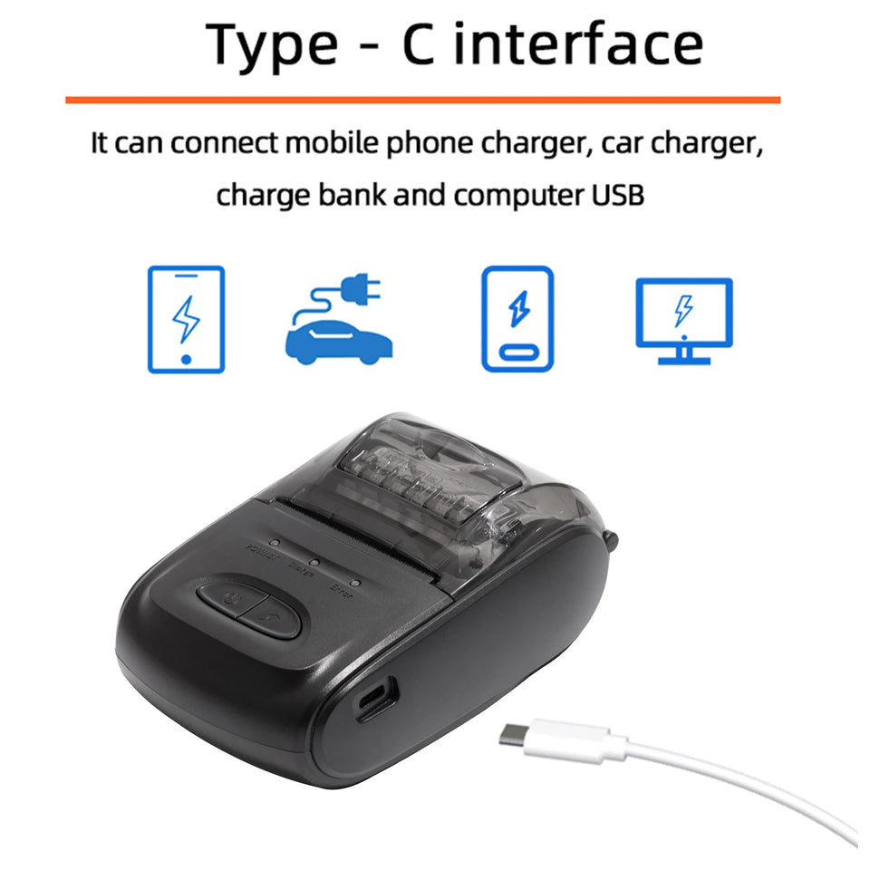 Receipt Printer Portable 58mm Mobile Thermal Printer Wireless BT Mini Bill Ticket Printing Printer with 1pcs Thermal Paper Rolls
