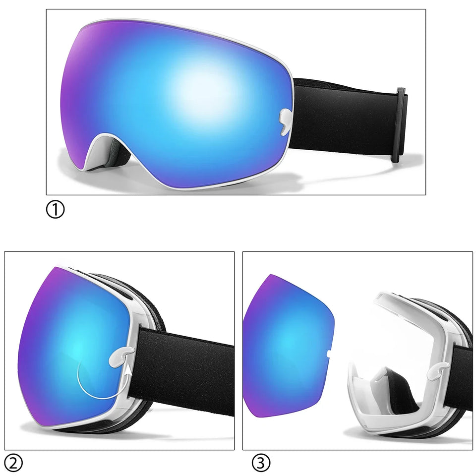 Winter Outdoor SKI Goggles Men And Women Teen, Free Optical Frame and Bag, UV400 Anti-Fog Snowboard Eyewear, Charistmas Gifts