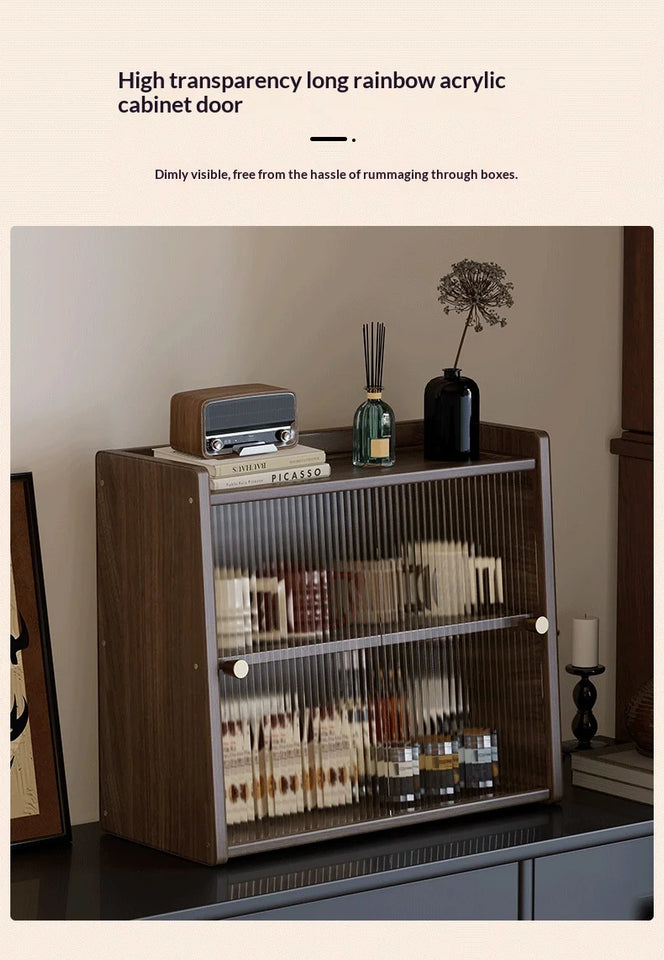 Walnut Wood Living Room Cabinet Storage Dresser Drawer Display Cabinet TV Stand Sideboard Organizer Cup Rack Included Cabinet
