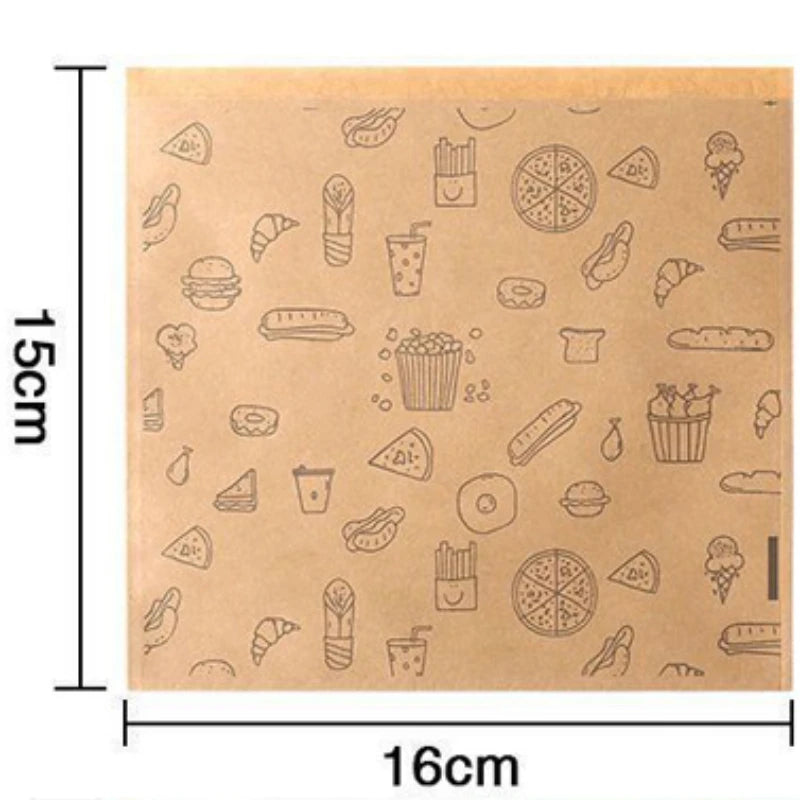 50PCS Greaseproof Paper Bag, Kraft Paper Bag, Food Packaging Bag, Disposable Packaging Baking Paper Kitchen Accessories