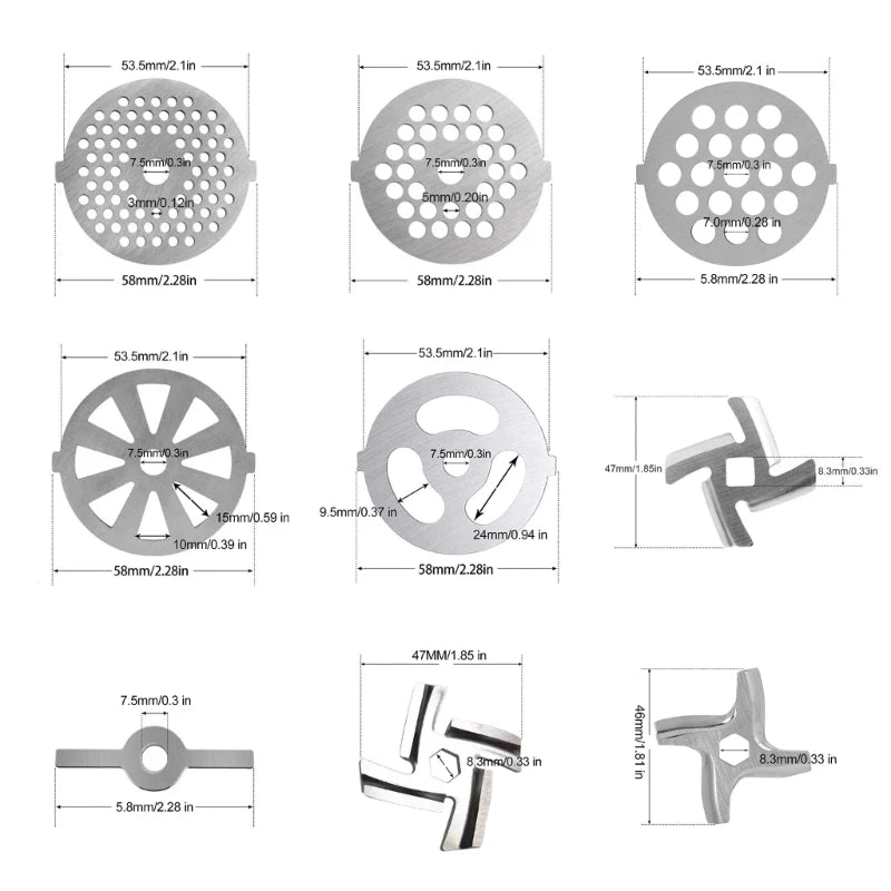 Meat Grinder Pinion Mixer Spare Parts Meat Grinder Knife Stainless Steel Grille for Food Grinder Accessories Kitchen Tool