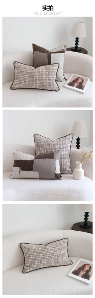 Coffee Brown Maillard Cushion Cover Retro Geometric Jacquard Pillow Case Wabi Sabi Pillow Covers Decorative Modern Luxury Home