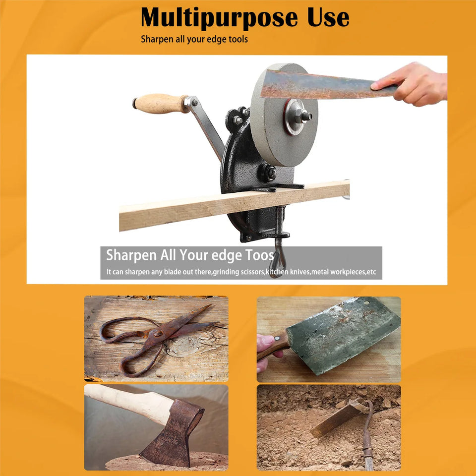Hand Cranked Desktop Grinding Wheel Grinder Old-Fashioned Sharpening Machine Polishing Sharpener Cutting Tool for Kitchenware