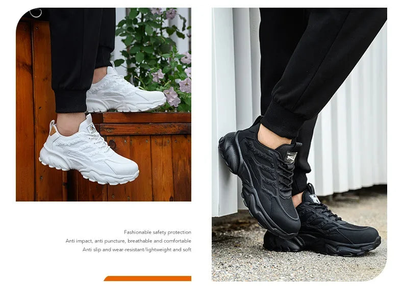 2023 Latest White Safety Shoes Sneakers Men Steel Toe Cap Work Boots Anti-smash Anti-puncture Lightweight Protective Footwear