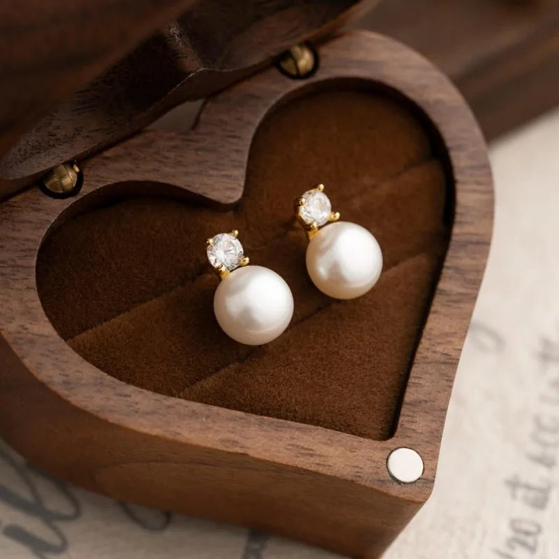 Dainashi 7-8mm Natural Freshwater Pearl Stud Earrings for Women Dainty Crystal Pearl Earrings Jewelry Gift 2026 New Arrivals
