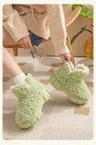Thickened Plush Fur Warmth Household Snow Boots Cotton Women Slippers Home Boots Simple Solid Color Winter Fluffy Platform Shoes