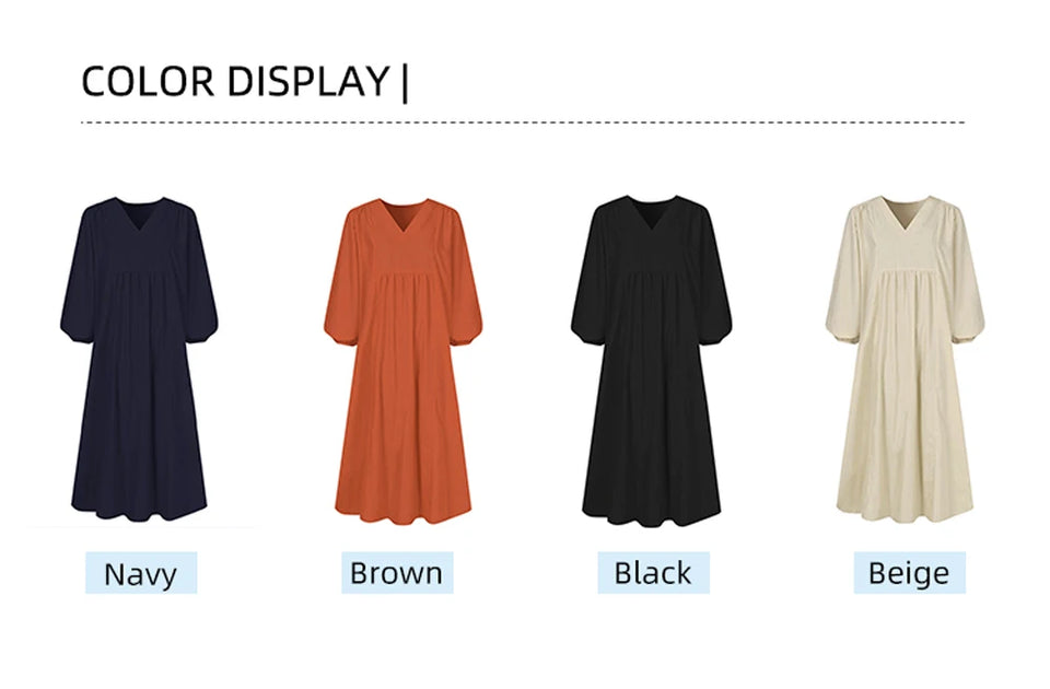 Spring/Summer New Arrivals Women's Cotton-Linen Blend Loose Bell-Sleeve Dress Casual Elegance for Everyday Wear