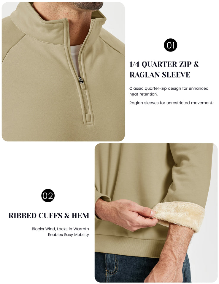 TACVASEN Heavyweight Quarter Zip Pullover Mens Winter Sherpa Lined Athletic Warm Sweatshirt Casual 1/4 Zip Golf Fleece Sweater