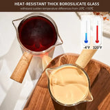 Glass Milk Cup Fine Espresso Small Glass Measuring Cup Double Spout Milk Jug Wooden Handle and Scale Coffee Latte Extraction Cup