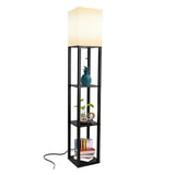 Floor Lamp with Shelves Modern Standing Shelf Lamp with 3 Color Temperature LED Bulb White Shade for Living Room Bedroom Office
