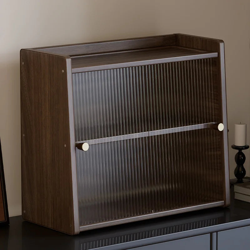 Walnut Wood Living Room Cabinet Storage Dresser Drawer Display Cabinet TV Stand Sideboard Organizer Cup Rack Included Cabinet