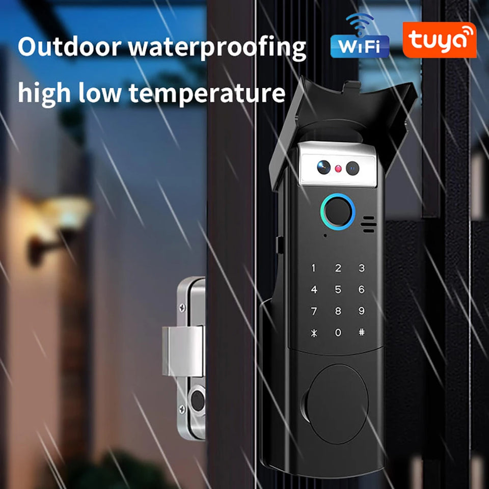 Outdoor Waterproof Smart Tuya Wifi Lock 3D Face Recognition Digital Code Keyless App Fingerprint Lock With Rechargeable Battery