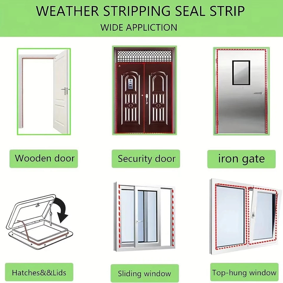 Rubber Sealing Strips for Doors and Windows, Waterproof Self-Adhesive Soundproof Strips, Rubber Door Sealing Strips, Easy to Cut