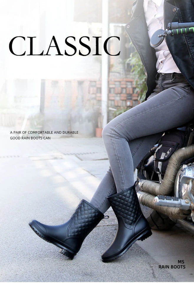 2025 New Women Rain Boots Fashion Non-Slip Women Boots Plaid Casual Rubber Shoes Comfor Wear-resistant Women's Waterproof Shoes