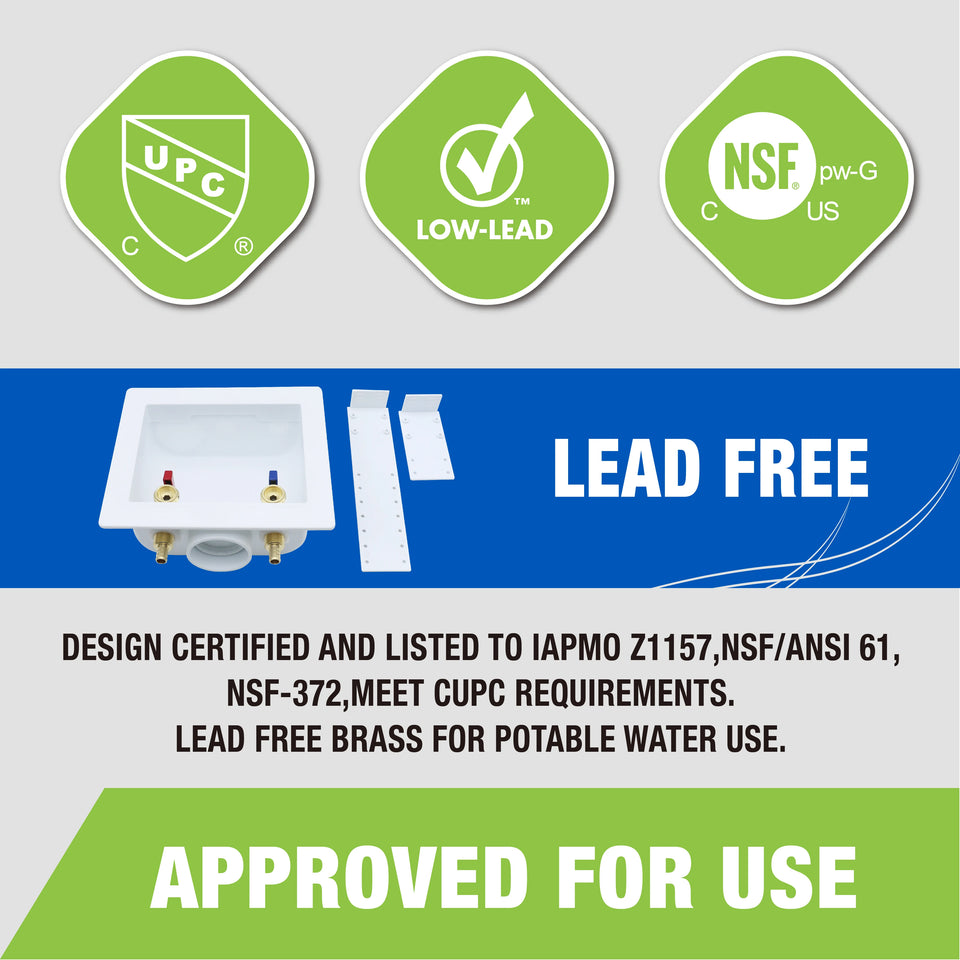 KING SMART Washing Machine Outlet Box CUPC NSF Lead Free Certified; 1/2" PEX b/F1807; 3/4" MHT Outlet, 1/4" Turn; 1 Pcs; 81214