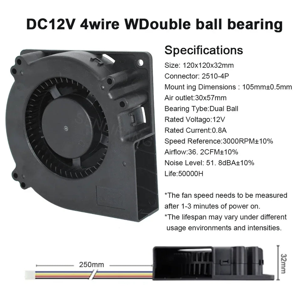 New Dual Ball Bearing 120MM Fan GDB1232 For GOSTIME 5V 12V 24V 120X120X32MM Large Air Volume Fan Barbecue Grill Turbo Blower