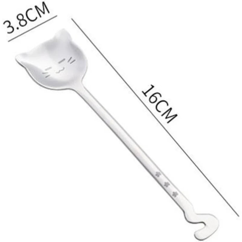 1PCS Cute Cat Coffee Spoon 304 Stainless Steel Cat Spoon Teaspoon Long Handle Flatware Gift Tableware Coffee Accessories